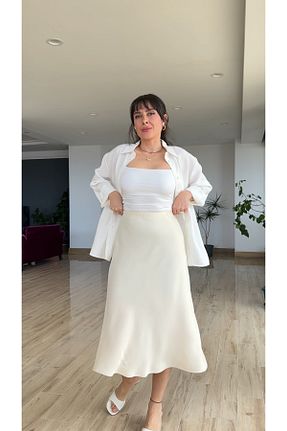 دامن بژ زنانه ساتن AYSEGUL SOZKESEN - کد 940565303
