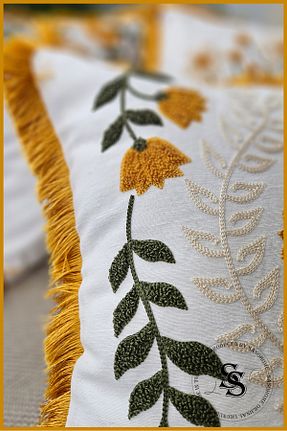 کوسن و روکش کوسن زرد کتان SasoHome - کد 923986445