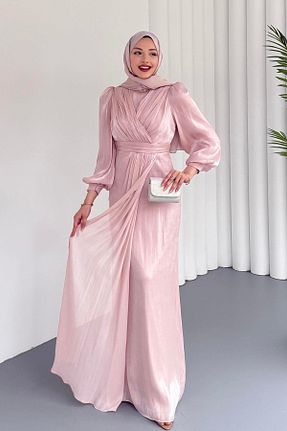 لباس مجلسی حجاب صورتی زنانه یقه دوچرخه Modaensarbutik - کد 926072750