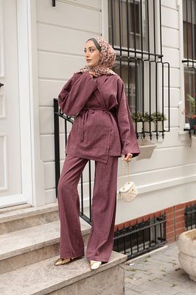 ست بالاتنه و پائین تنه زرشکی زنانه بافتنی LOCCO - کد 940610447