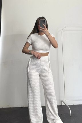 ست بالاتنه و پائین تنه سفید زنانه بافتنی MOZENA - کد 940682165