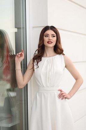 لباس حجاب سفید زنانه کلوش KADNER - کد 940838434