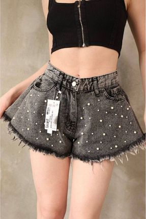 شلوارک و برمودا طوسی زنانه فاق بلند DENİKK - کد 940697195