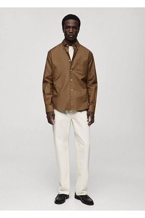 پیراهن قهوه ای مردانه اسلیم فیت MANGO Man - کد 884975058
