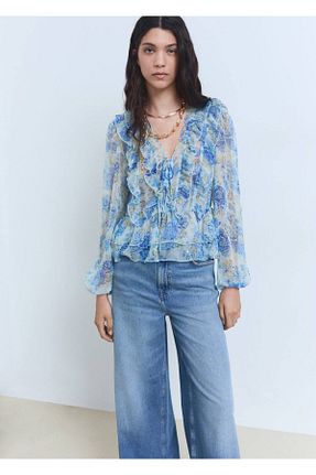 بلوز آبی زنانه گلدار MANGO - کد 926965427