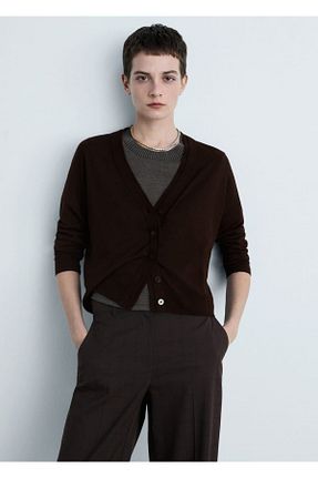 پلیور قهوه ای زنانه ساده MANGO - کد 880705076