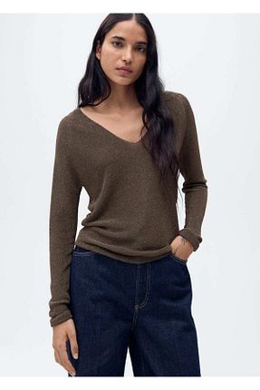 پلیور قهوه ای زنانه ساده MANGO - کد 884965514