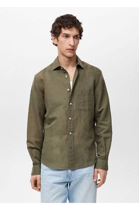 پیراهن خاکی مردانه رگولار MANGO Man - کد 898627616
