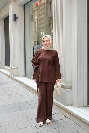 ست بالاتنه و پائین تنه قهوه ای زنانه بافتنی LOCCO - کد 939004466