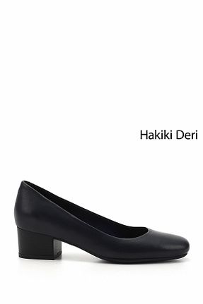 کفش پاشنه بلند کلاسیک سرمه ای زنانه چرم خالص GÖNDERİ(R) - کد 52464757