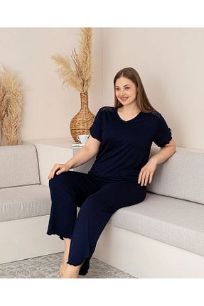 ست لباس راحتی سایز بزرگ آبی زنانه طرح دار Lukitus - کد 939066273