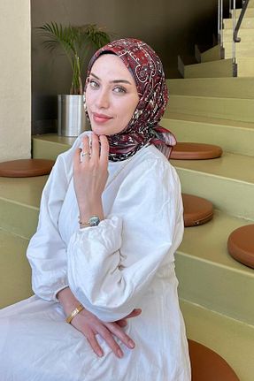 روسری زرشکی پلی استر lamelif - کد 939115449