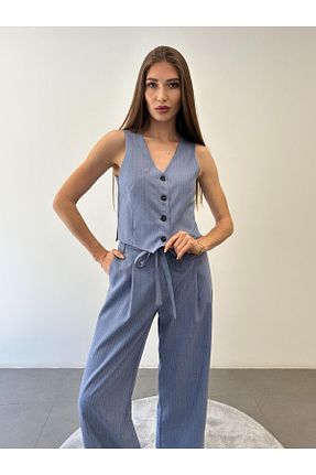 ست بالاتنه و پائین تنه آبی زنانه بافتنی ossons - کد 820993366