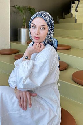 روسری آبی پلی استر lamelif - کد 939115376