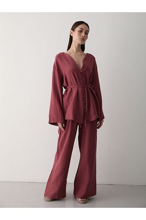 ست بالاتنه و پائین تنه زرشکی زنانه بافتنی Laluvia - کد 902103844