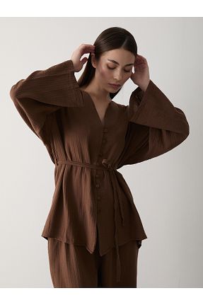 ست بالاتنه و پائین تنه قهوه ای زنانه بافتنی Laluvia - کد 902102941