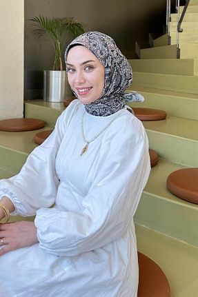 روسری قهوه ای پلی استر lamelif - کد 939114277