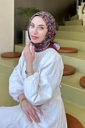 روسری زرشکی پلی استر lamelif - کد 939115251