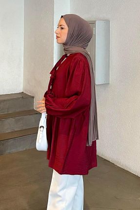 تونیک حجاب زرشکی زنانه ویسکون lamelif - کد 939179778