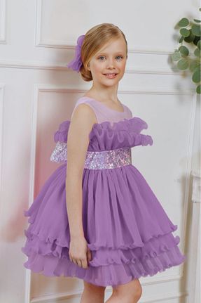 لباس مجلسی و فارغ التحصیلی بنفش بچه گانه بدون آستین By Feyza Kids Collection - کد 937512715