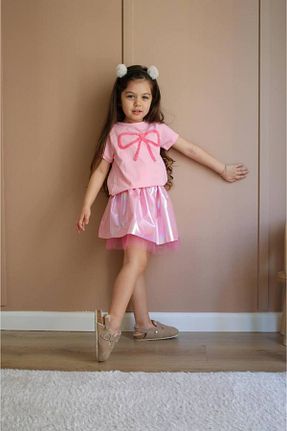 ست بالاتنه و پائین تنه صورتی بچه گانه بافت Mio - کد 939372408