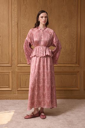 ست بالاتنه و پائین تنه زرشکی زنانه بافتنی Ahel Tasarım - کد 939190267