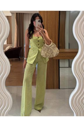 ست بالاتنه و پائین تنه سبز زنانه مخلوط کتان Hotfashion - کد 939242843