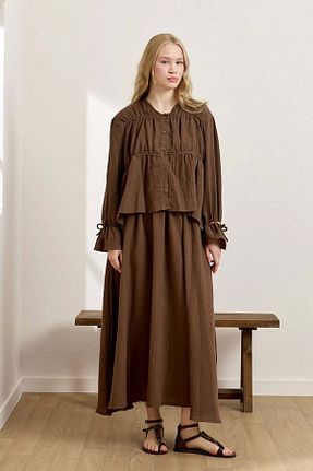 ست بالاتنه و پائین تنه حجاب قهوه ای زنانه Balon ceylan otantik - کد 939294197