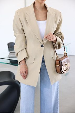 کت بلیزر بژ زنانه پلی استر Özge Özgenç - کد 939302853