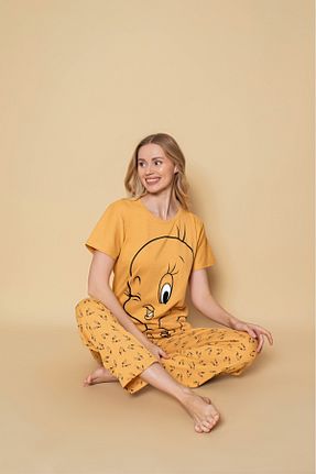 ست لباس راحتی زرد زنانه ساده Sude HOMEWEAR - کد 827871044