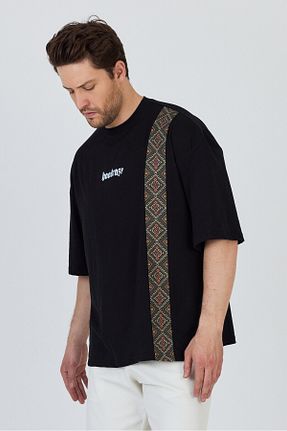 تیشرت مشکی مردانه اورسایز Hoodraze - کد 938440926