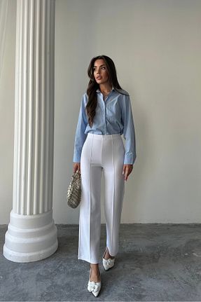 شلوار سفید زنانه پنبه - پلی استر - الاستین macharel jeans - کد 939376812