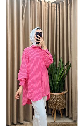تونیک حجاب صورتی زنانه پنبه پلی استر MERVE TESETTÜR - کد 939705719
