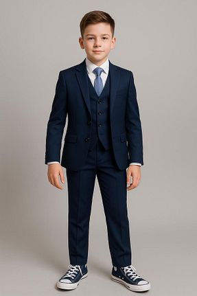 کت و شلوار سرمه ای بچه گانه یقه نوک تیز Trend Bebe Butik - کد 939780690