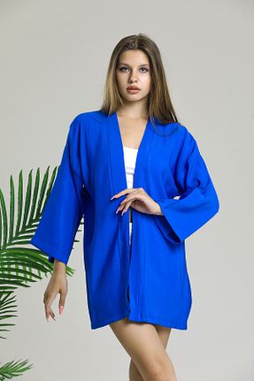 کیمونو و کافتان آبی زنانه مخلوط کتان Elia Moda - کد 939607114