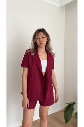 ست بالاتنه و پائین تنه زرشکی زنانه Keten Görünümlü TUSİVA STORE - کد 939643614