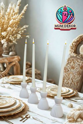 شمعدان و شمع گیر سفید Taş Tozu EMG DEKOR - کد 924055032