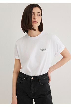 تیشرت سفید زنانه یقه دوچرخه Mavi - کد 356376660