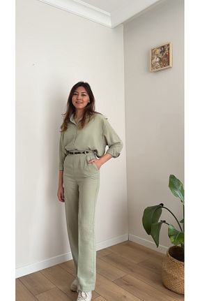 ست بالاتنه و پائین تنه سبز زنانه کتان TUSİVA STORE - کد 939713047