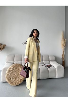 ست بالاتنه و پائین تنه زرد زنانه بافتنی Moda İkra - کد 939714619