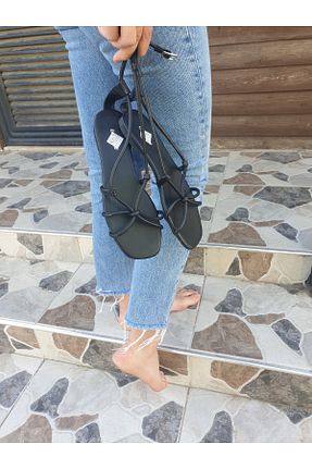 صندل مشکی زنانه پاشنه تخت MODAÜNVERDİ - کد 939713506