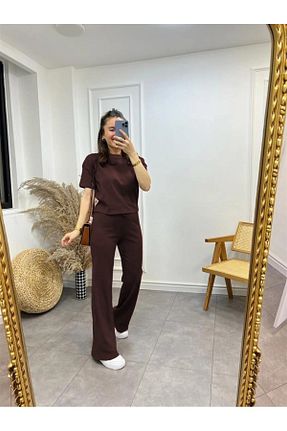 ست بالاتنه و پائین تنه قهوه ای زنانه بافت OKULCUBABA - کد 939723406