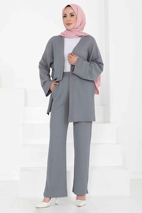 ست بالاتنه و پائین تنه طوسی زنانه بافتنی TOFİSA - کد 939867061