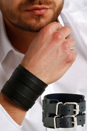 دستبند جواهر مشکی مردانه چرم خالص Takı Dükkanı - کد 36769352