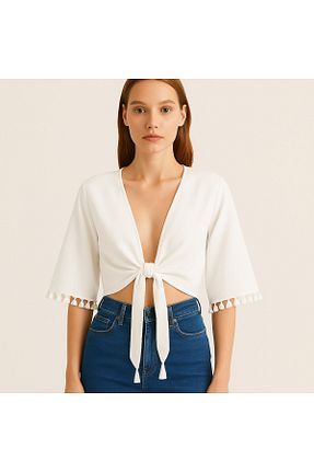 بلوز سفید زنانه ساده YONEZ MODA - کد 939825036