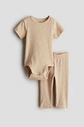 ست بالاتنه و پائین تنه بژ بچه گانه پنبه ای H&M - کد 939983397