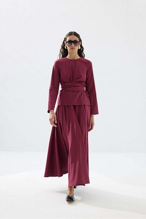 ست بالاتنه و پائین تنه زرشکی زنانه بافتنی Tailors Room - کد 939846625