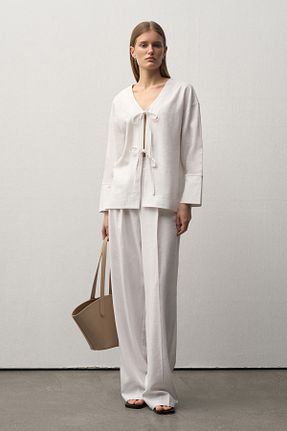 شلوار سفید زنانه کتان mathilda store - کد 939869395