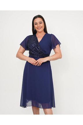 لباس مجلسی سایز بزرگ سرمه ای زنانه دو سینه Butik Nilyam - کد 938388236