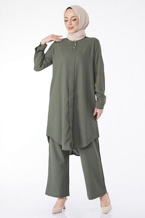 ست بالاتنه و پائین تنه حجاب خاکی زنانه رگولار TOFİSA - کد 807772324